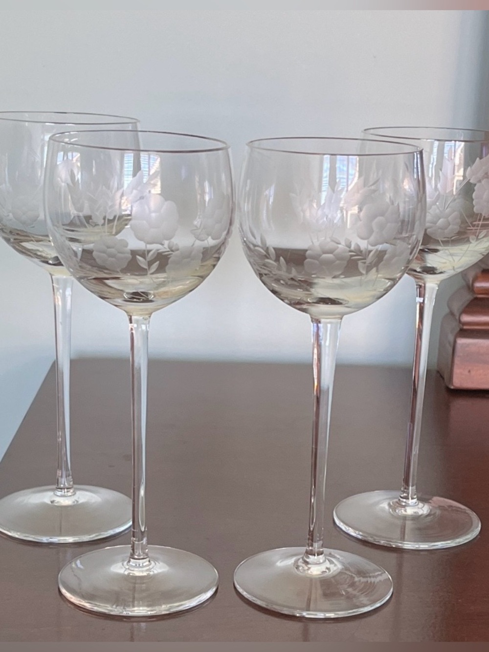 Etched Floral Wine Cordial Glasses - Set of 4 - Clear